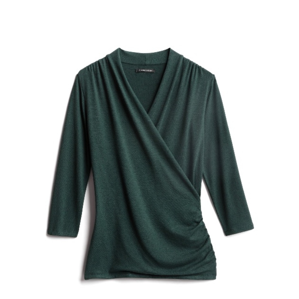 Henri Surplice Wrap Ruched Knit Top - New W Tags